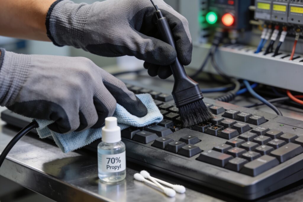 Entretien et nettoyage d'un clavier industriel en atelier