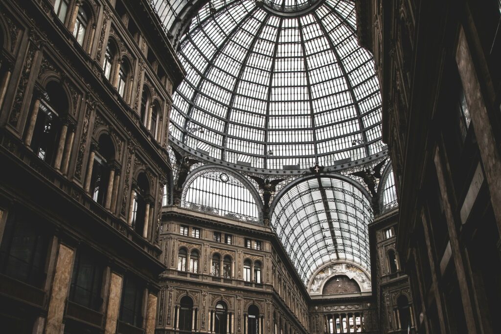 A grand glass dome adorns an elegant building